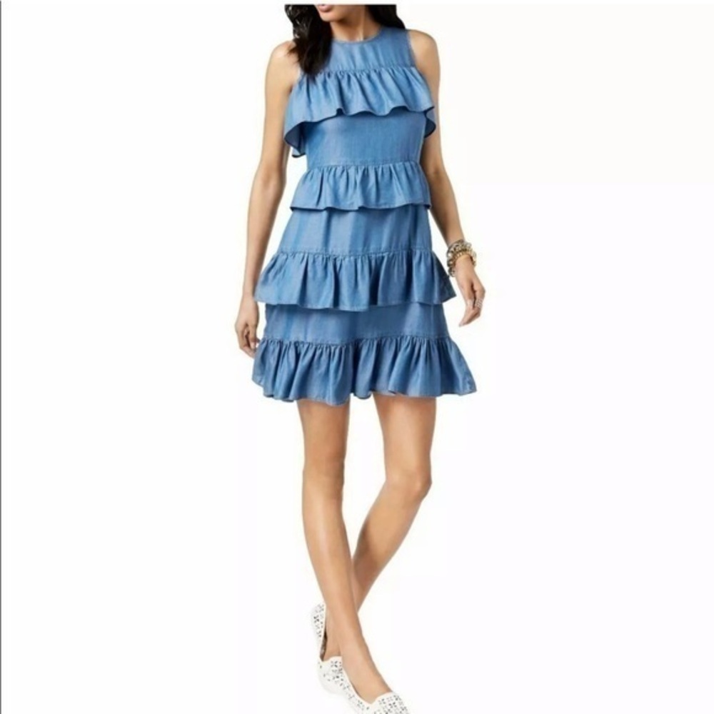 Michael kors | Blue Chambray Ruffle Dress
